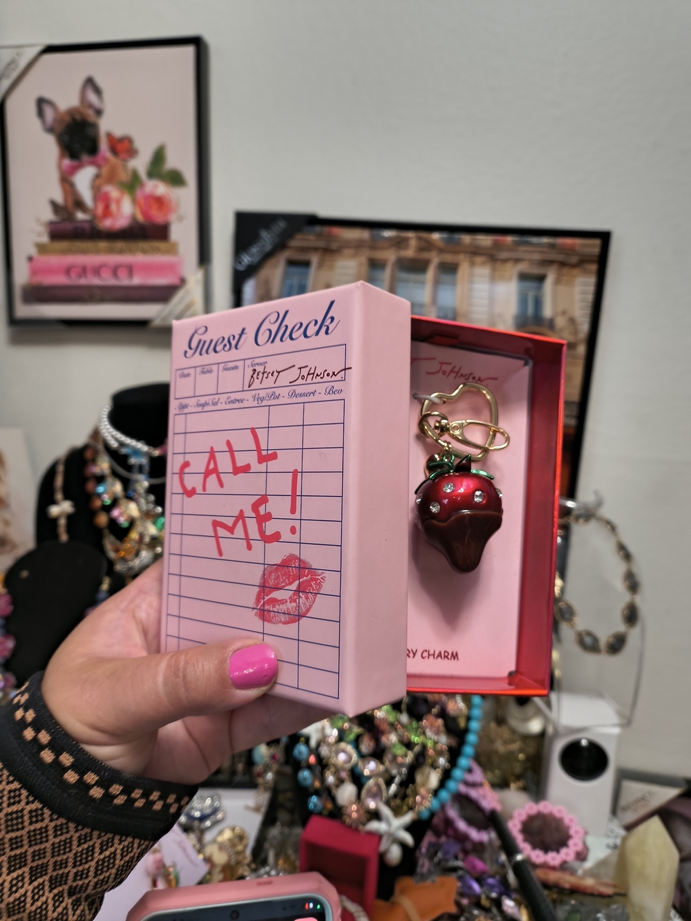 Nwt Betsey Johnson strawberry chocolate bag charm/ keychain